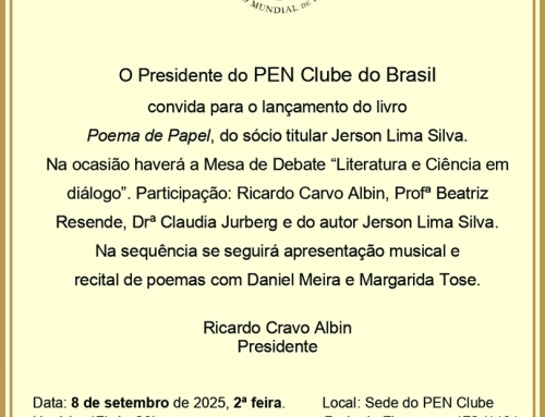 Lançamento do livro “Poema de Papel”, do sócio titular Jerson Lima Silva, dia 8 de setembro, às 17h, no PEN Clube